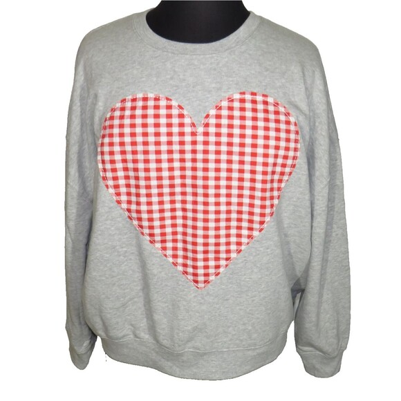 Grayson Threads Women's Gingham Heart Applique Fleece Sweatshirt XXL 18 - Picture 1 of 7